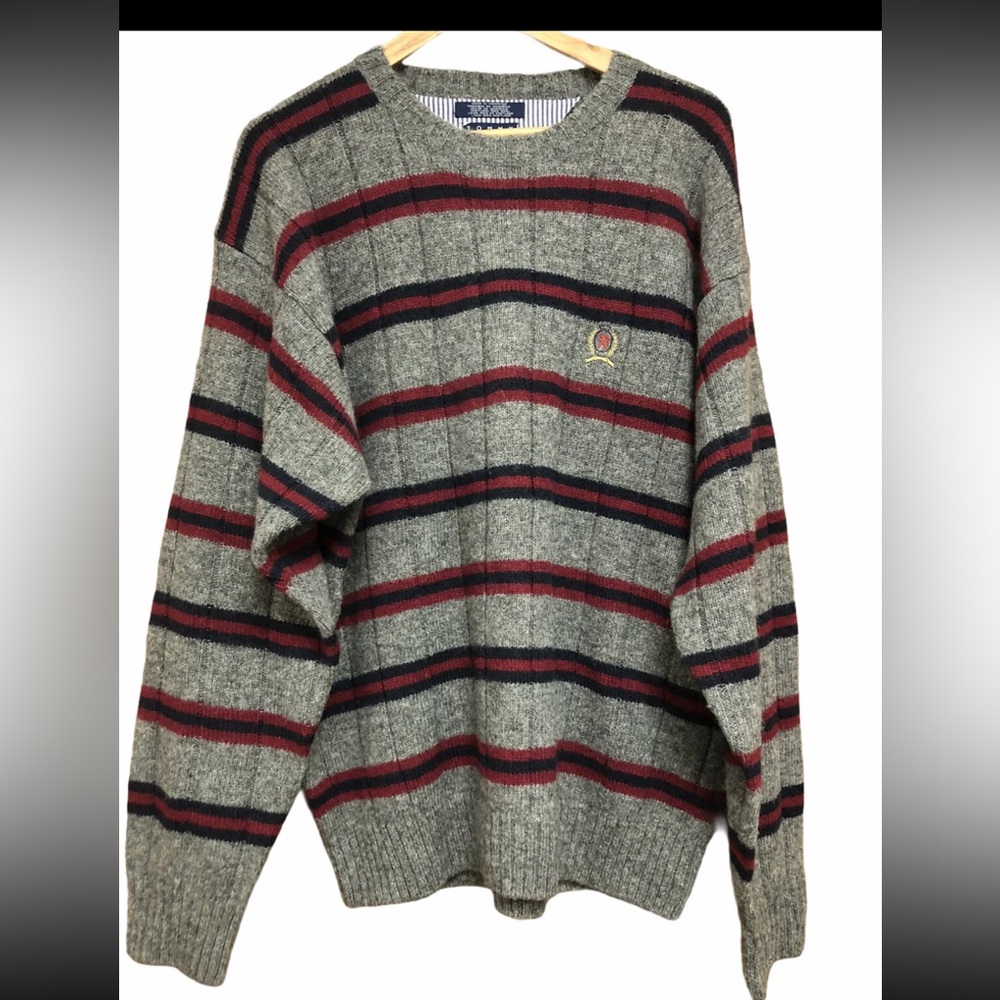 Tommy Hilfiger Mens XL Crew Neck Wool Forest Granola Grunge Indie Sustainable